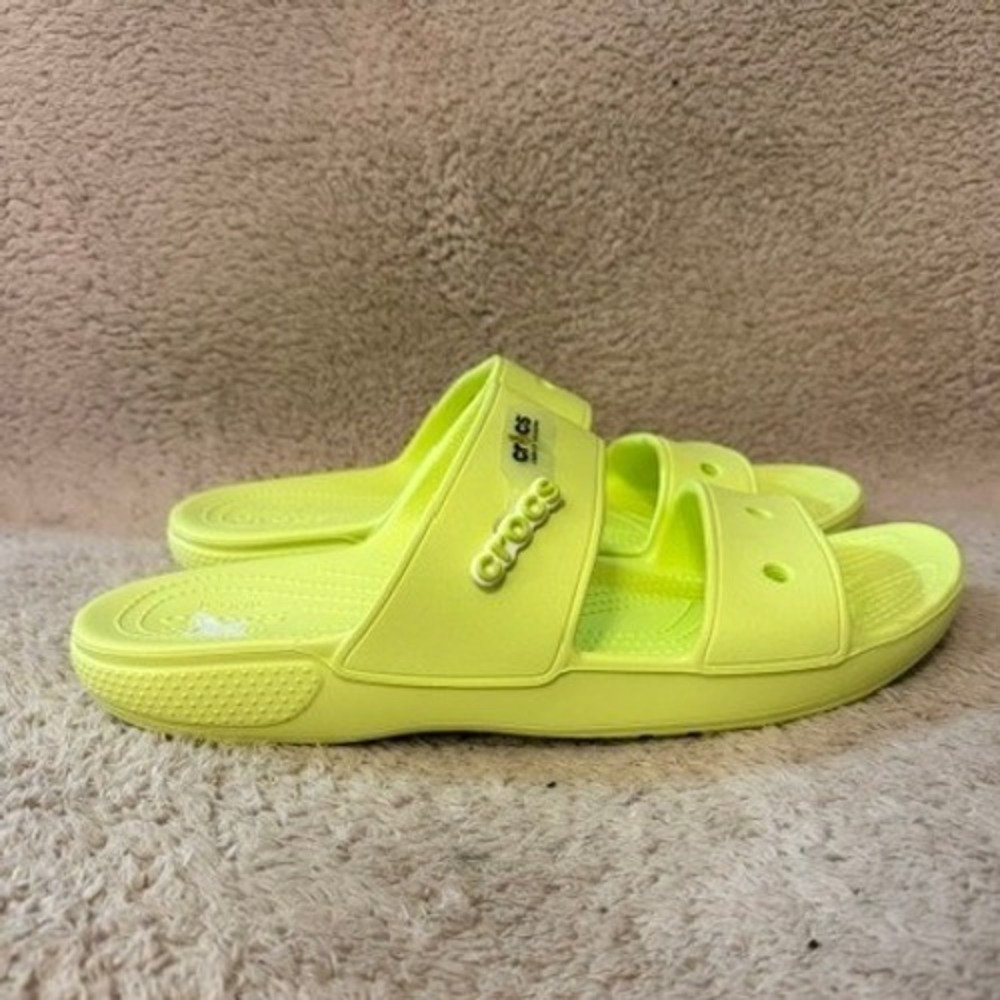 Crocs Classic Sandal Mens 13 Neon Lime Green Two Strap Slide Foam Shoes 206761